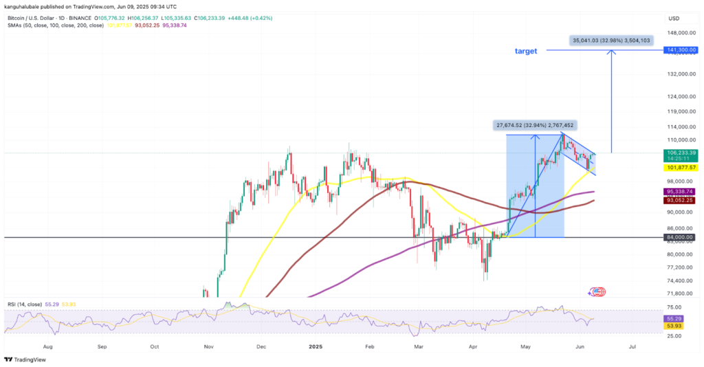 نمودار روزانه قیمت بیت کوین - منبع: TradingView
