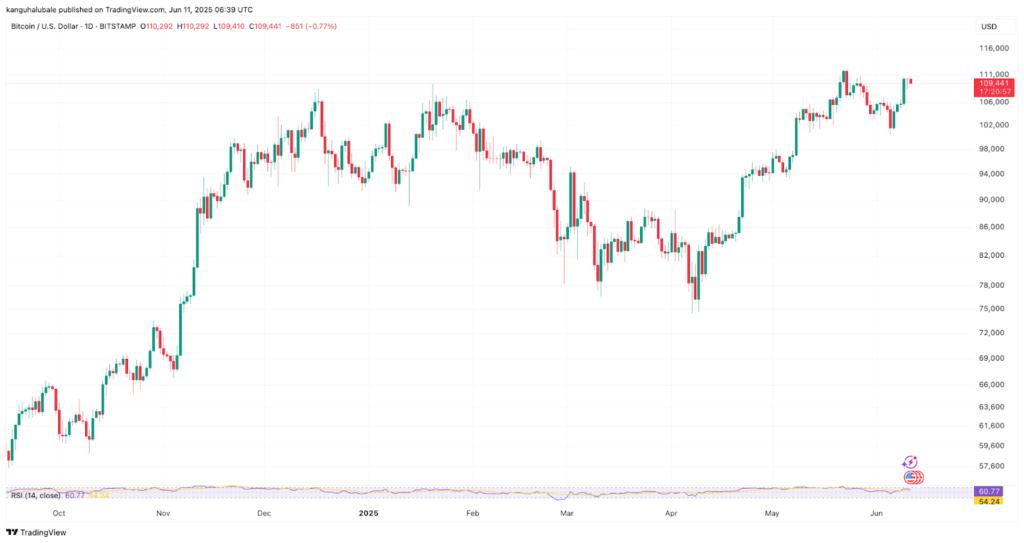 نمودار بیت کوین تایم فریم ۱ روزه - منبع: TradingView