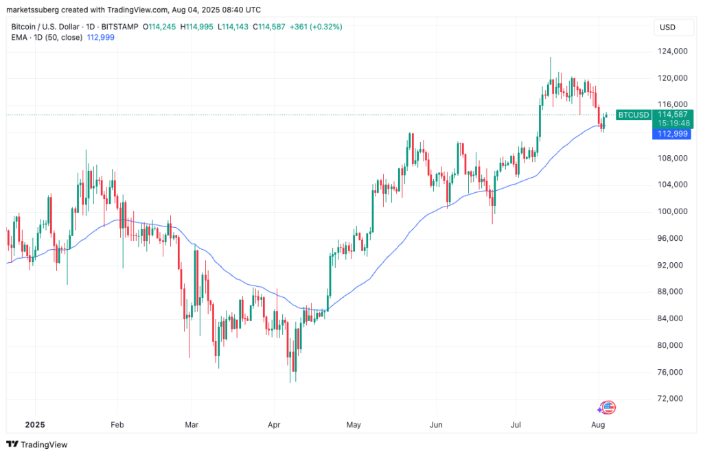 نمودار بیت کوین تایم فریم ۱ روزه - منبع: TradingView