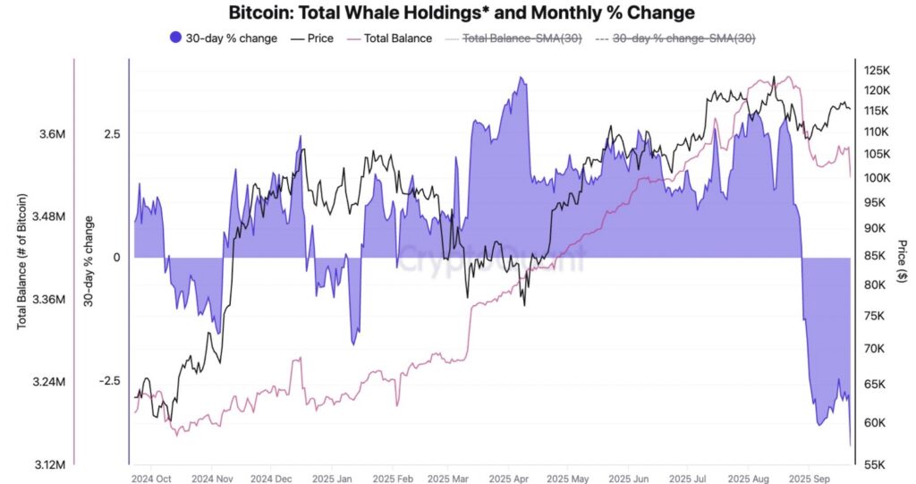 تغییرات عرضه در اختیار نهنگ‌ها - منبع: CryptoQuant