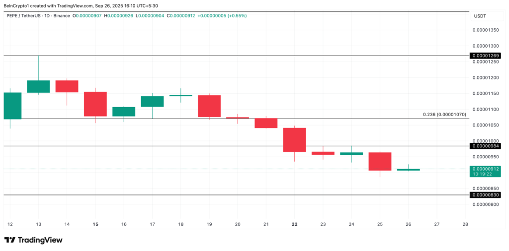 نمودار قیمت PEPE در تایم‌فریم روزانه - منبع: TradingView
