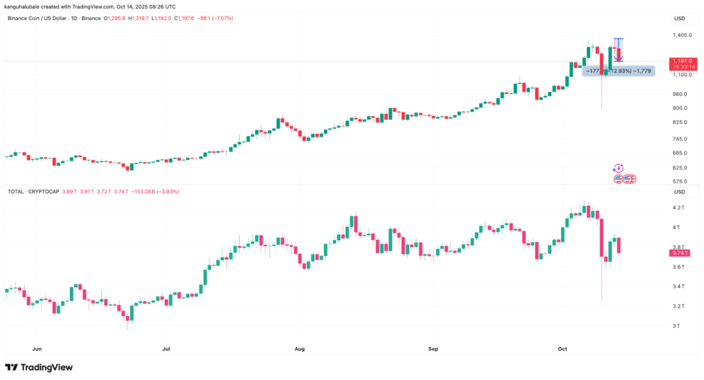 نمودار BNB تایم‌فریم ۱ روزه - منبع: TradingView
