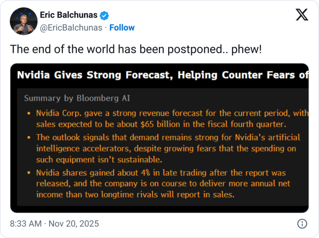 پست اریک بالکوناس درباره گزارش اخیر انویدیا - منبع: Eric Balchunas