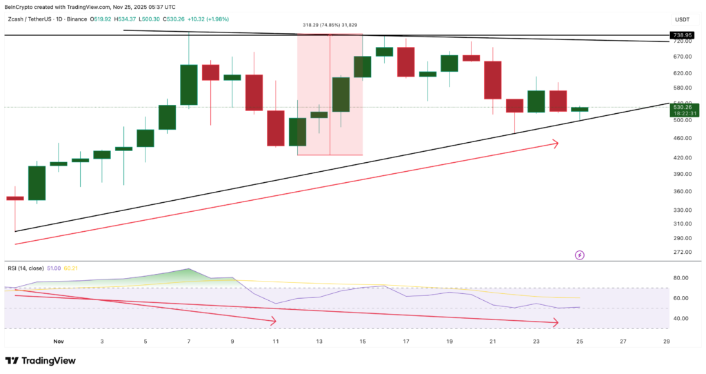 نمودار روزانه قیمت زیکش بههمراه نمودار RSI - منبع: TradingView نمودار روزانه قیمت زیکش بههمراه نمودار RSI - منبع: TradingView