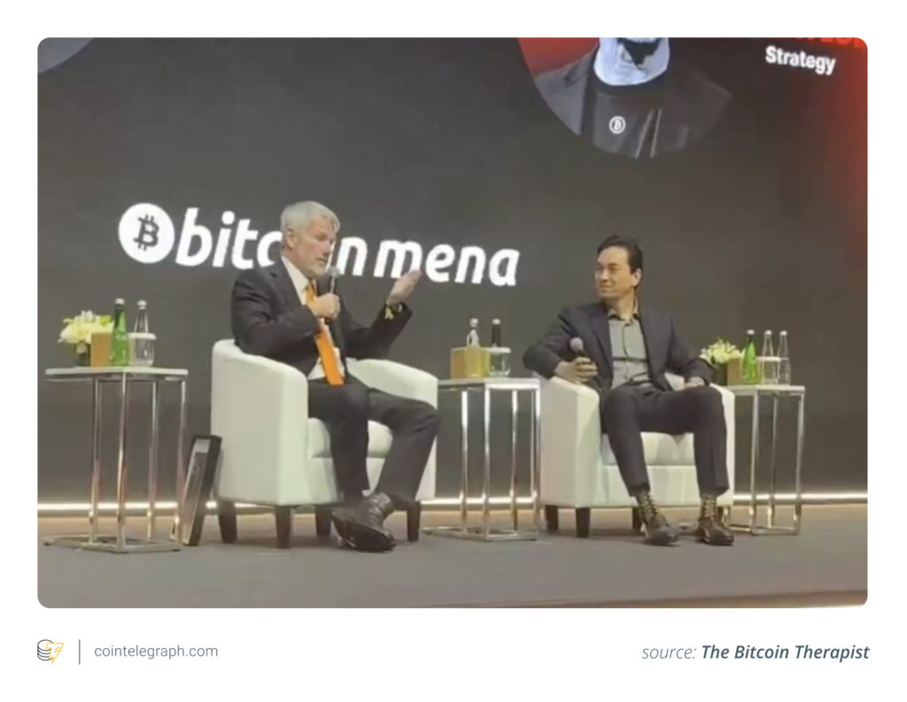 سخنرانی مایکل سیلر در کنفرانس بیت کوین منا - منبع: The Bitcoin Therapist سخنرانی مایکل سیلر در کنفرانس بیت کوین منا - منبع: The Bitcoin Therapist