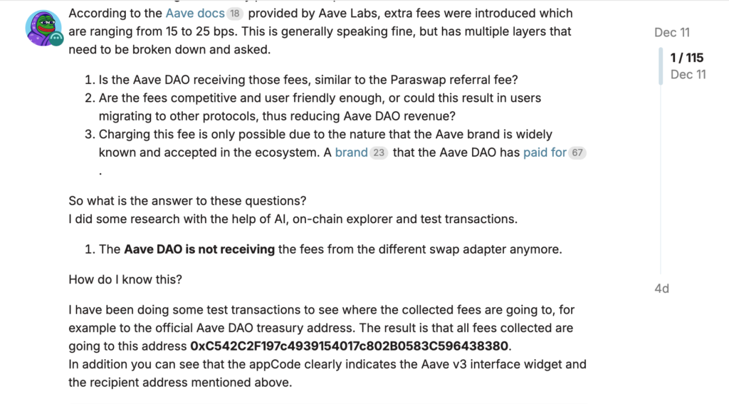 اختلاف جامعه درباره مالکیت کارمزدها - منبع: Aave Governance اختلاف جامعه درباره مالکیت کارمزدها - منبع: Aave Governance