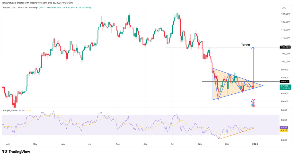 نمودار بیت کوین تایمفریم ۱ روزه - منبع: TradingView
