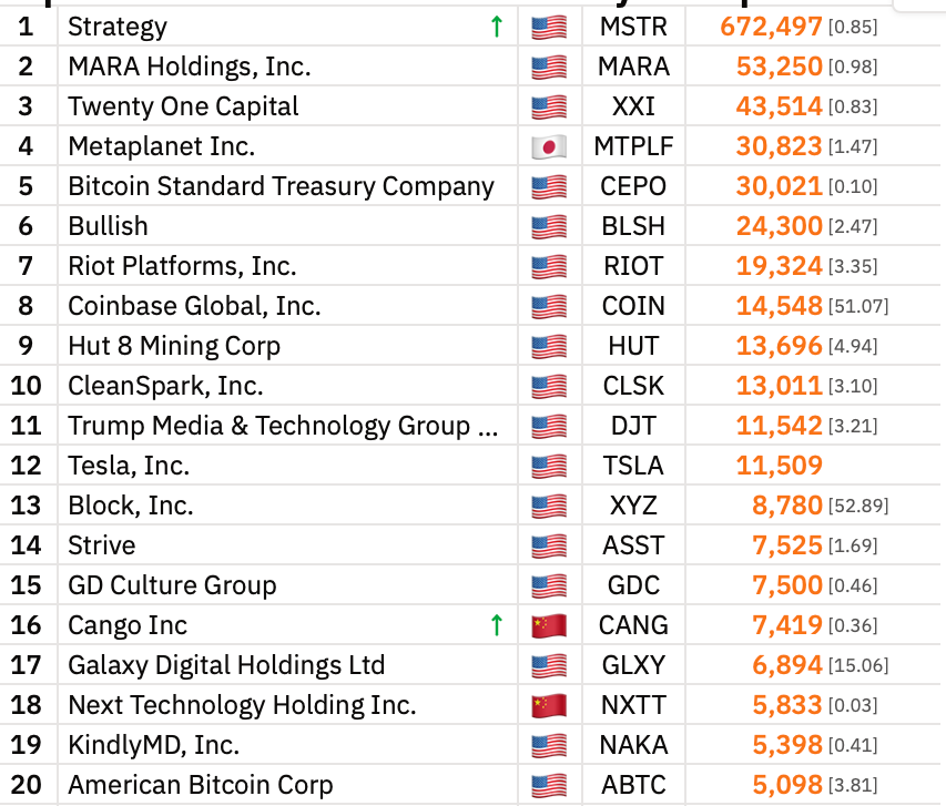 ۲۰ شرکت برتر دارای بیت کوین در ذخایر مالی ۲۰ شرکت برتر دارای بیت کوین در ذخایر مالی