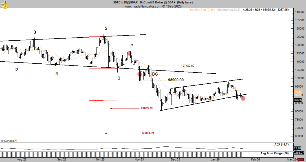 نمودار بیت کوین تایمفریم ۱ روزه - منبع: Peter Brandt