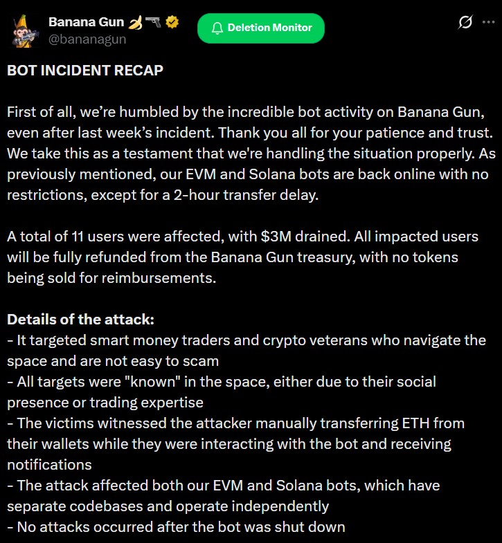 گزارش Banana Gun از باگ پیام اوراکل تلگرام