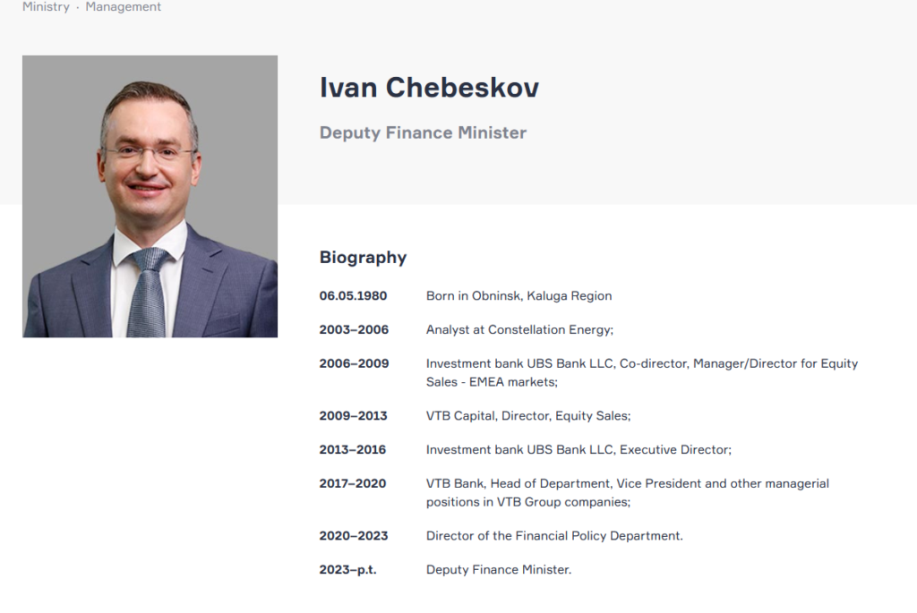 ایوان چبسکوف، معاون وزیر دارایی روسیه
