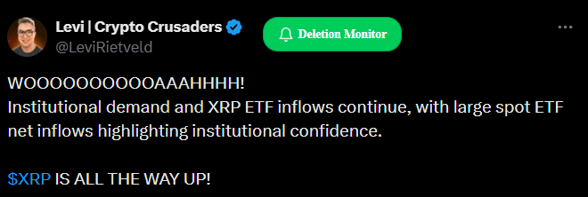 توییت تریدی به نام لوی درمورد اعتماد سرمایهگذاران سازمانی به رشد XRP