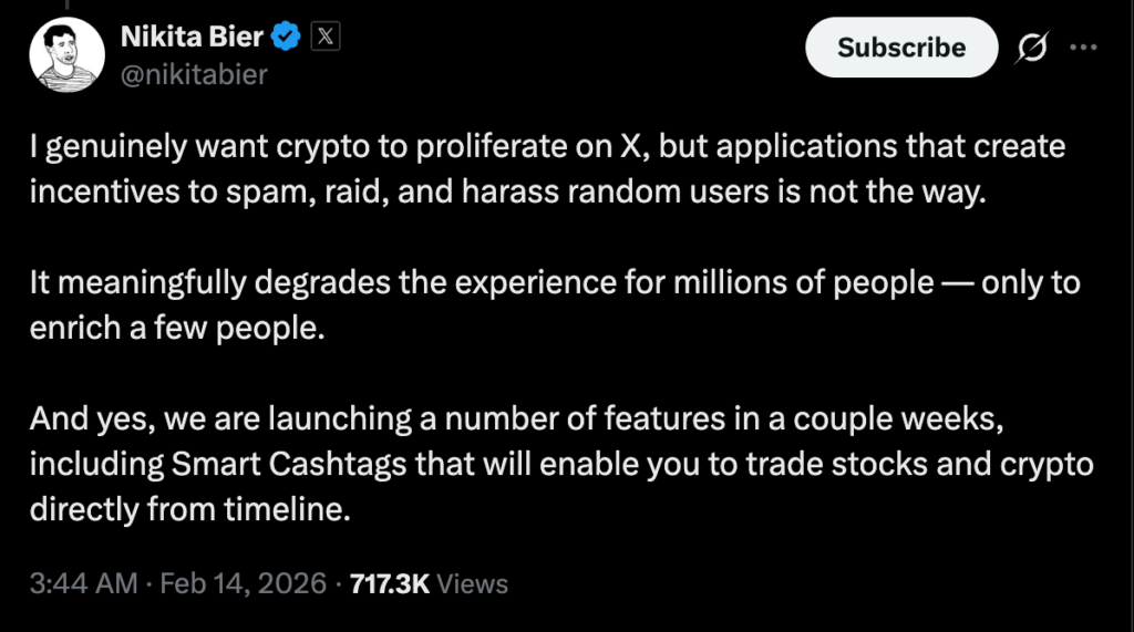 نیکیتا بیر از راهاندازی Smart Cashtags خبر داد