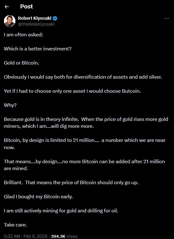 توضیحات رابرت کیوساکی درمورد برتری بیت کوین نسبت به طلا