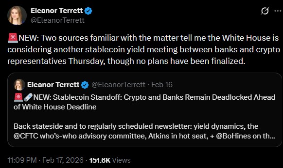 الینور ترت: جلسهای درباره سود استیبل کوینها در کاخ سفید در حال بررسی است