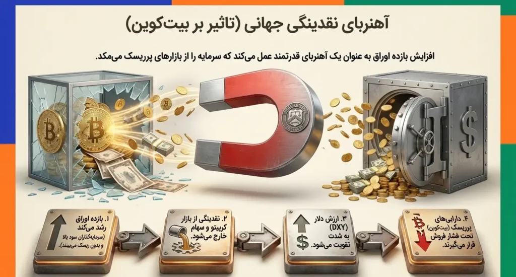 رابطه بازدهی اوراق خزانهداری آمریکا و قیمت بیت کوین